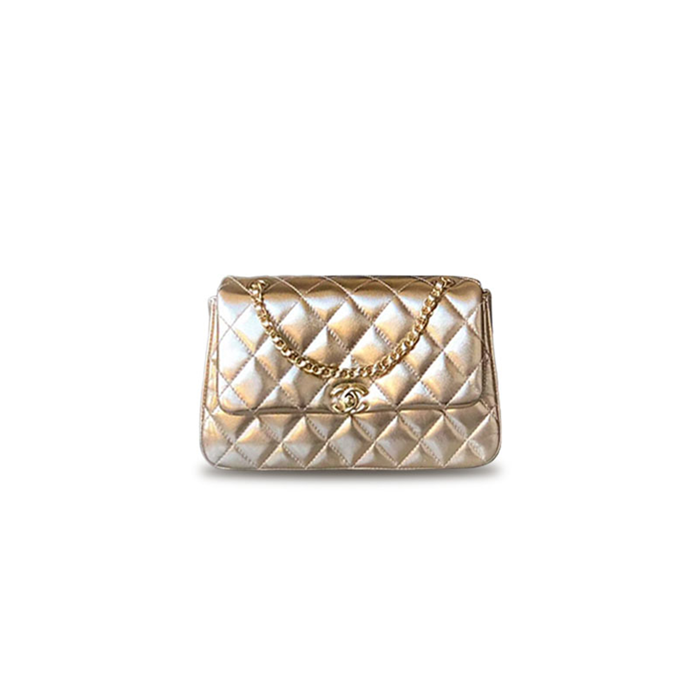 Ch*el metallic lambskin quilted flap gold (23*13*6cm)